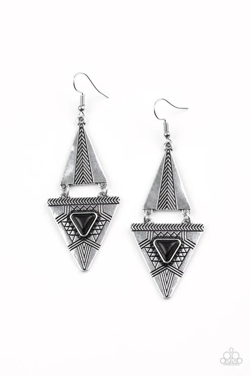 Paparazzi ♥ El Paso Edge - Black ♥ Earrings
