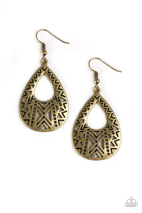Paparazzi ♥ Alpha Amazon - Brass ♥ Earrings