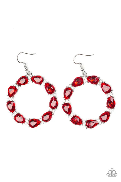 Paparazzi ♥ Ring Around The Rhinestones - Red ♥ Earrings