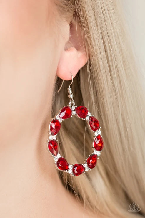Paparazzi ♥ Ring Around The Rhinestones - Red ♥ Earrings