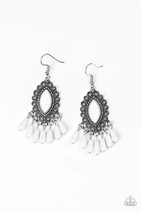 Paparazzi ♥ Private Villa - White ♥ Earrings
