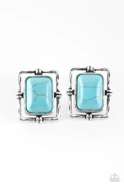 Paparazzi ♥ Center STAGECOACH - Blue ♥ Post Earrings