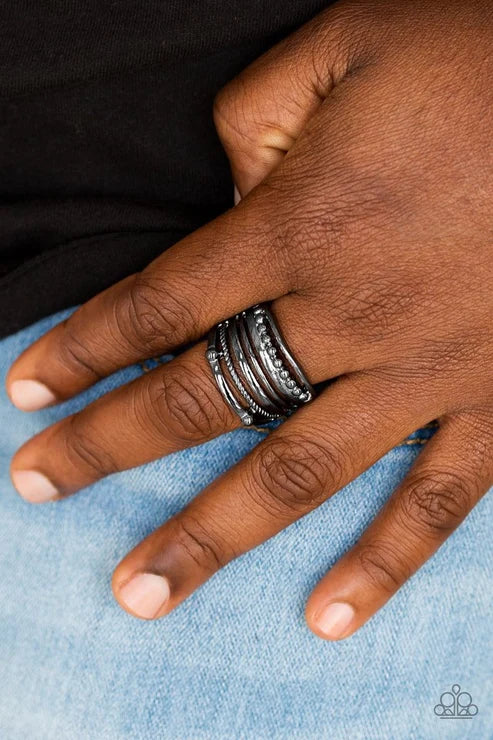 Paparazzi ♥ The STEEL Of Night - Black ♥ Ring