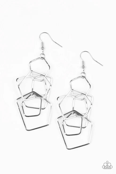 Paparazzi ♥ Five-Sided Fabulous - Silver ♥ Earrings