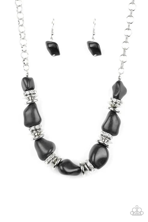 Paparazzi ♥ Stunningly Stone Age - Black ♥ Necklace