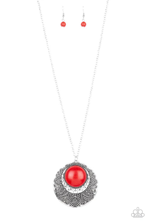 Paparazzi ♥ Medallion Meadow - Red ♥ Necklace