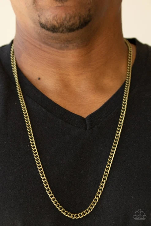 Paparazzi ♥ First Rule Of Fight Club - Brass ♥ Mens Necklace