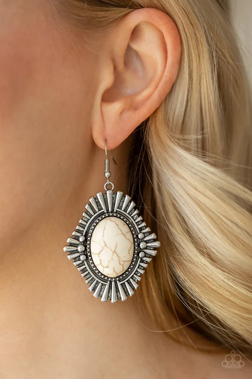 Paparazzi ♥ Easy As PIONEER - White ♥ Earrings