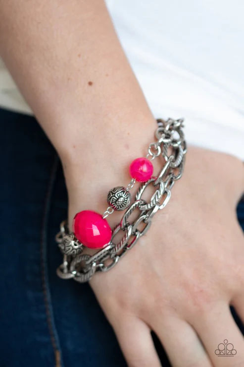 Paparazzi ♥ Mega Malibu - Pink ♥ Bracelet