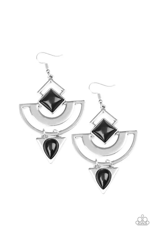 Paparazzi ♥ Geo Gypsy - Black ♥ Earrings