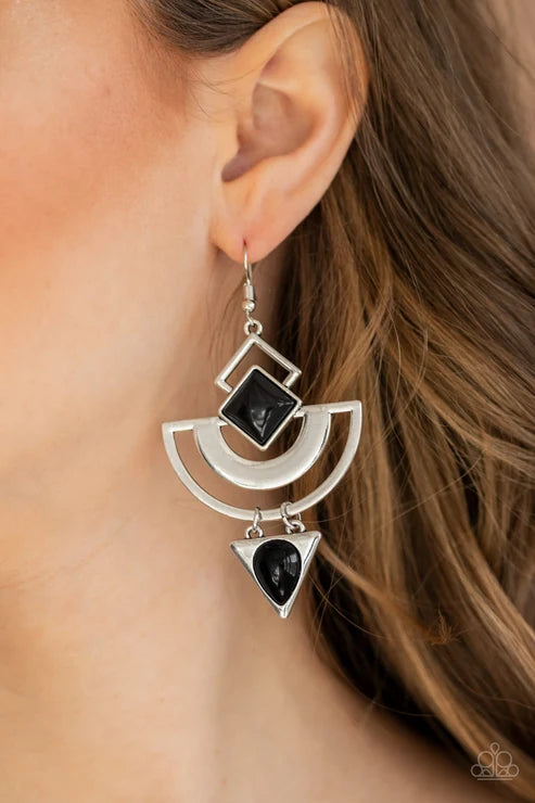 Paparazzi ♥ Geo Gypsy - Black ♥ Earrings