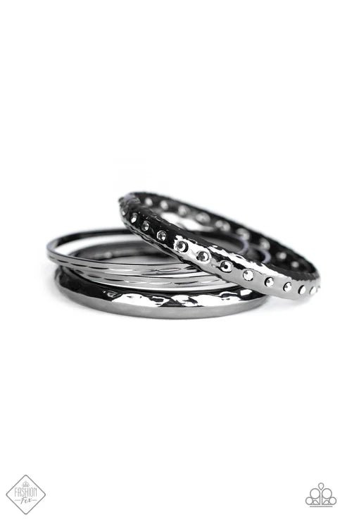 Paparazzi ♥ Revved Up Rhinestones - Gunmetal ♥ Bracelet
