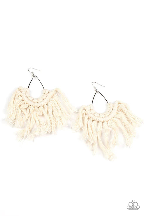Paparazzi ♥ Wanna Piece Of MACRAME? - White ♥ Earrings