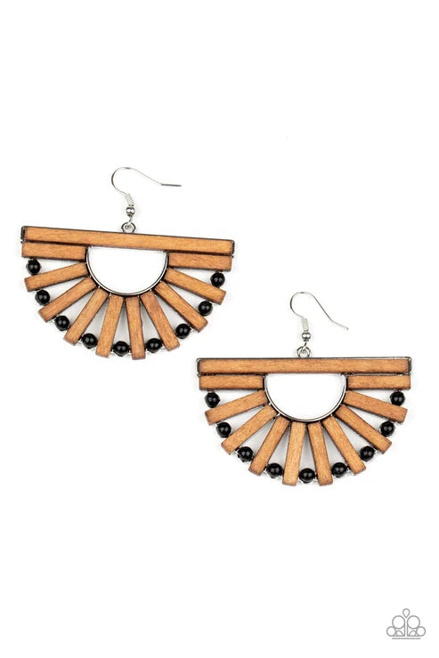 Paparazzi ♥ Wooden Wonderland - Black ♥ Earrings