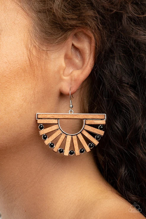 Paparazzi ♥ Wooden Wonderland - Black ♥ Earrings