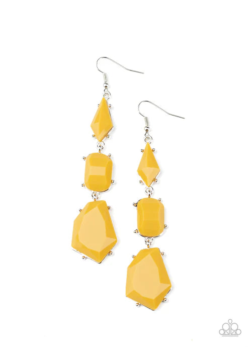Paparazzi ♥ Geo Getaway - Yellow ♥ Earrings