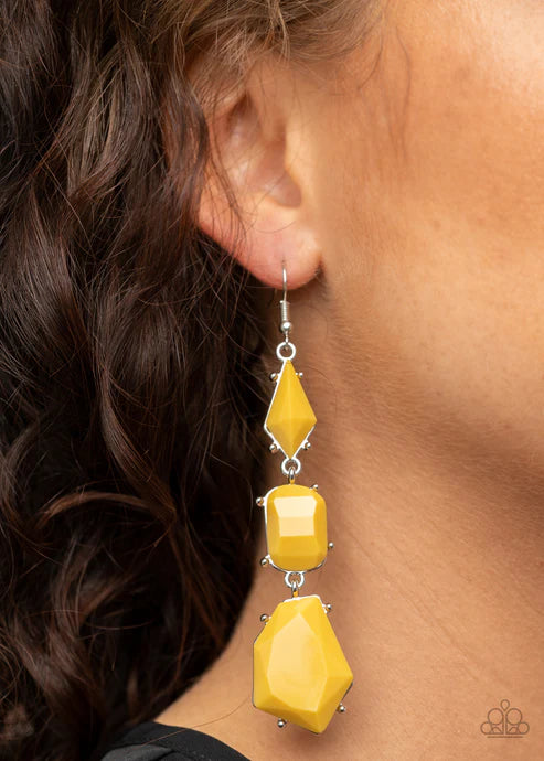 Paparazzi ♥ Geo Getaway - Yellow ♥ Earrings