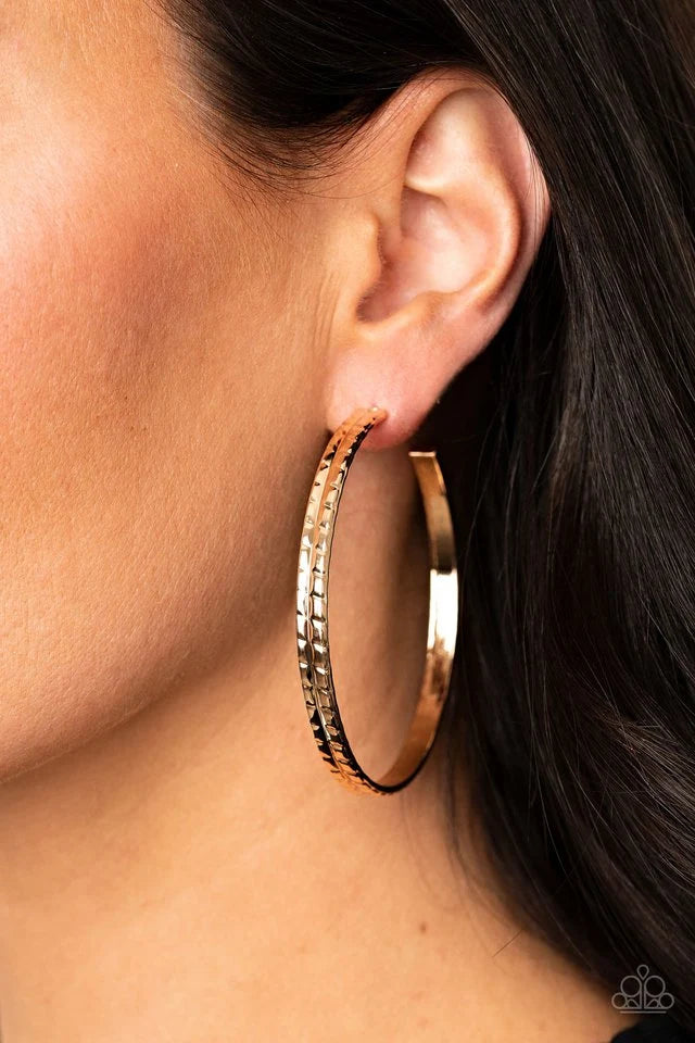 Paparazzi ♥ TREAD All About It - Gold ♥ Earrings