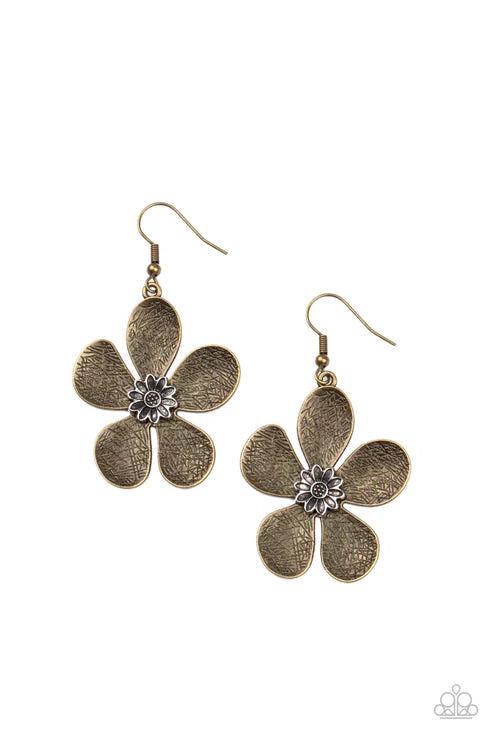 Paparazzi ♥ Fresh Florals - Brass ♥ Earrings