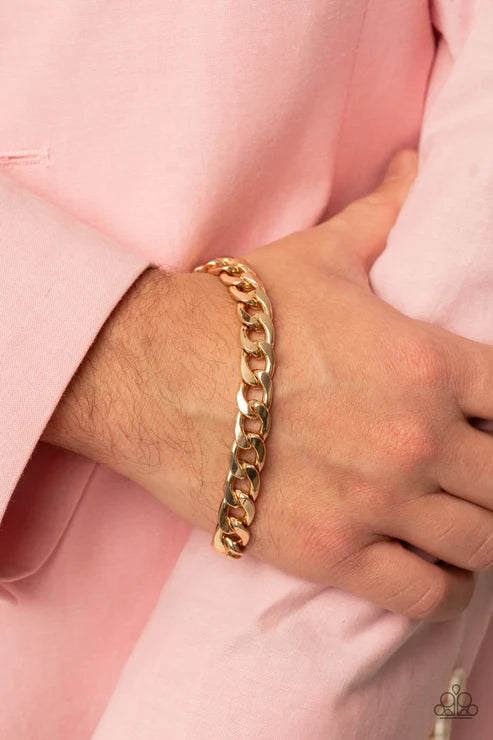 Paparazzi ♥ Knock, Knock, KNOCKOUT - Gold ♥ Mens Bracelet