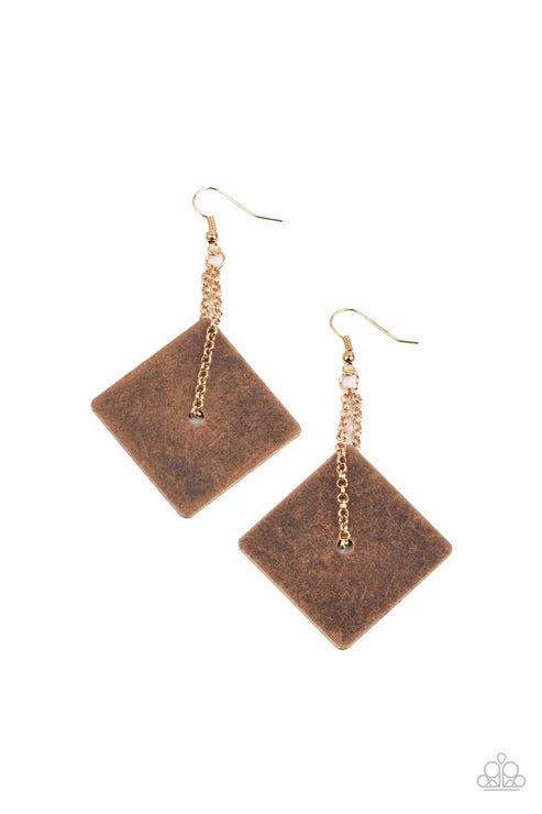 Paparazzi ♥ Block Party Posh - Copper ♥ Earrings
