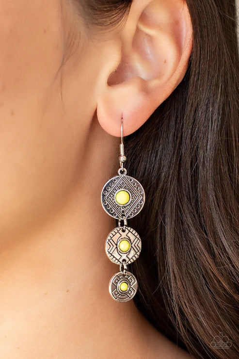 Paparazzi ♥ Totem Temptress - Yellow ♥ Earrings