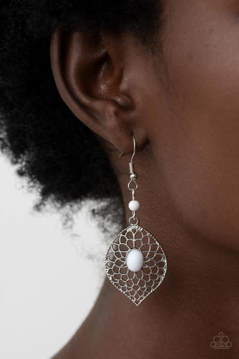Paparazzi ♥ Perky Perennial - White ♥ Earrings
