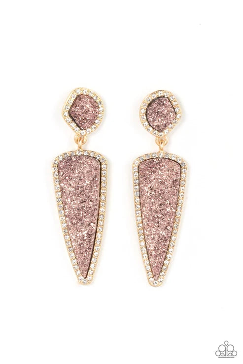 Paparazzi ♥ Druzy Desire - Gold ♥ Post Earrings