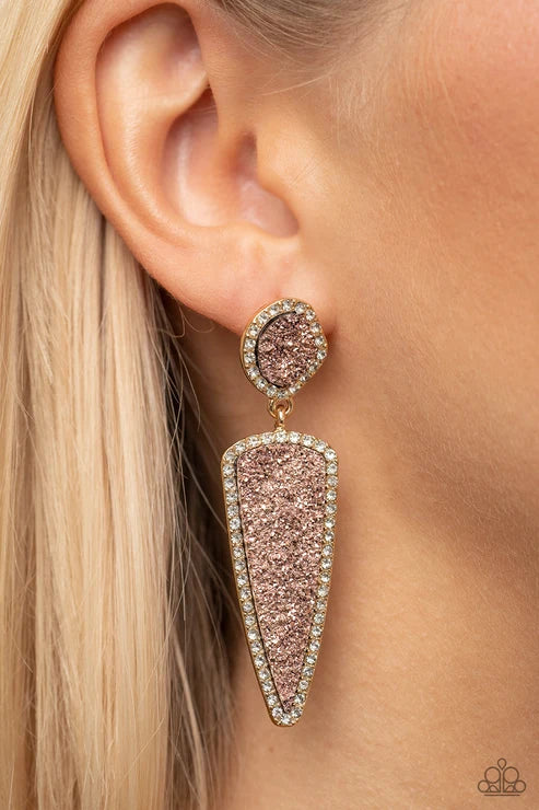 Paparazzi ♥ Druzy Desire - Gold ♥ Post Earrings