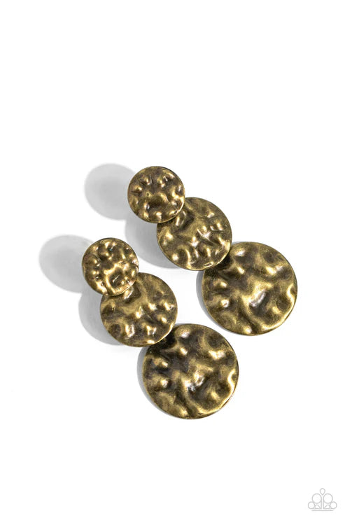 Paparazzi ♥ Triple Threat Texture - Brass ♥ Post Earrings