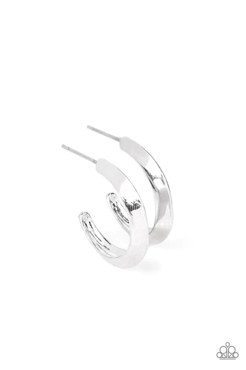 Paparazzi ♥ BEVEL Up - Silver ♥ Earrings
