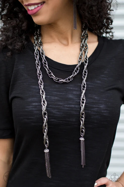 Paparazzi ♥ SCARFed for Attention - Gunmetal ♥ Necklace