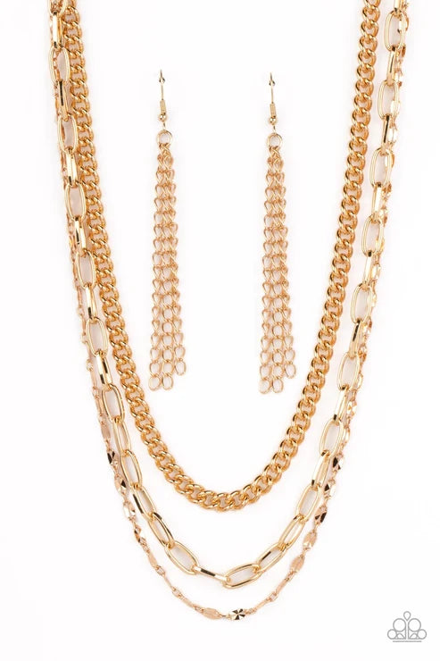 Paparazzi ♥ Galvanized Grit - Gold ♥ Necklace