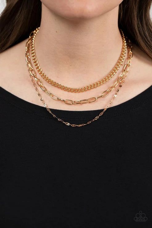 Paparazzi ♥ Galvanized Grit - Gold ♥ Necklace