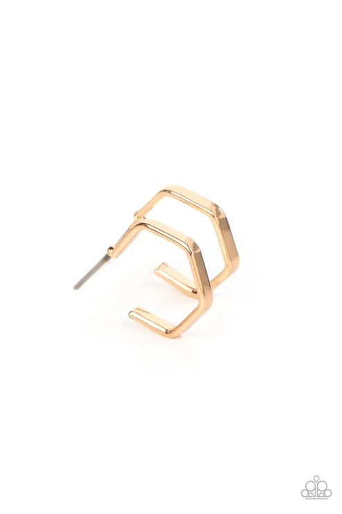 Paparazzi ♥ Haute Hexagons - Gold ♥ Earrings