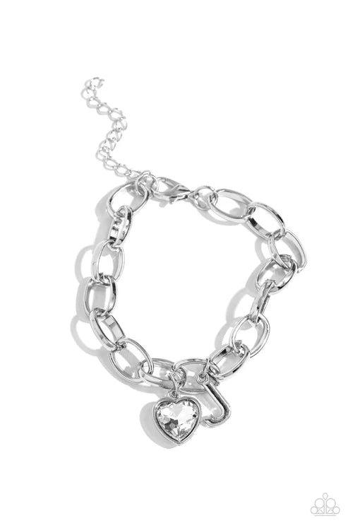 Paparazzi ♥ Guess Now Its INITIAL - White - J ♥ Bracelet