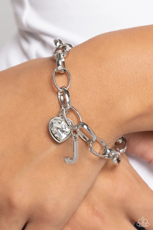 Paparazzi ♥ Guess Now Its INITIAL - White - J ♥ Bracelet