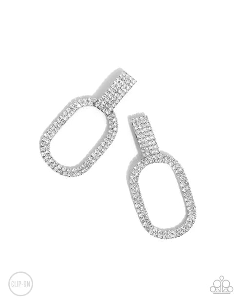 Paparazzi ♥ Guarded Glitz - White ♥ Clip-On Earrings